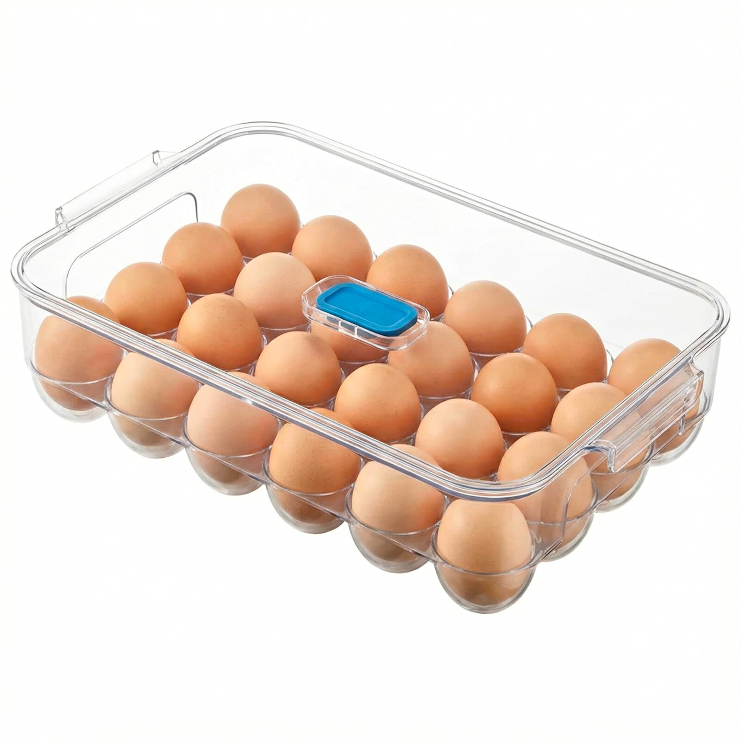 24 Eggs Holder for Refrigerator with Lid & Time Scale | Stackable Egg Storage Container for Kitchen, BPA-Free Plastic Egg Tray Organizer for Fridge & Countertop