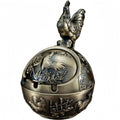 Metal Ashtray - 12 Designs to Choose From (Chinese Zodiac) - Windproof Ashtray with Antique Lid Decor for Living Room, Office & Gift (Rooster)