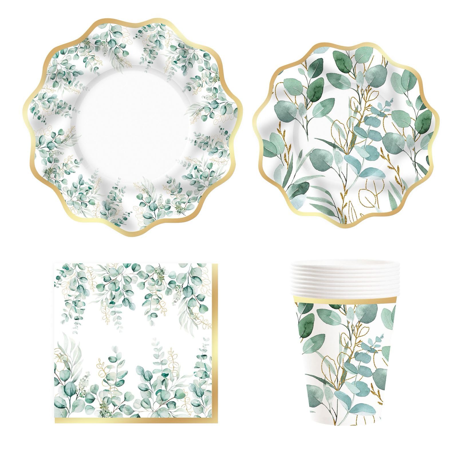 Home Smart Floral Disposable Plates Includes Dinner plates, Dessert plates, Cups x 8pcs And Napkins x 16 Pcs for Parties, Gatherings, Birthday and Special Occasions (Green)