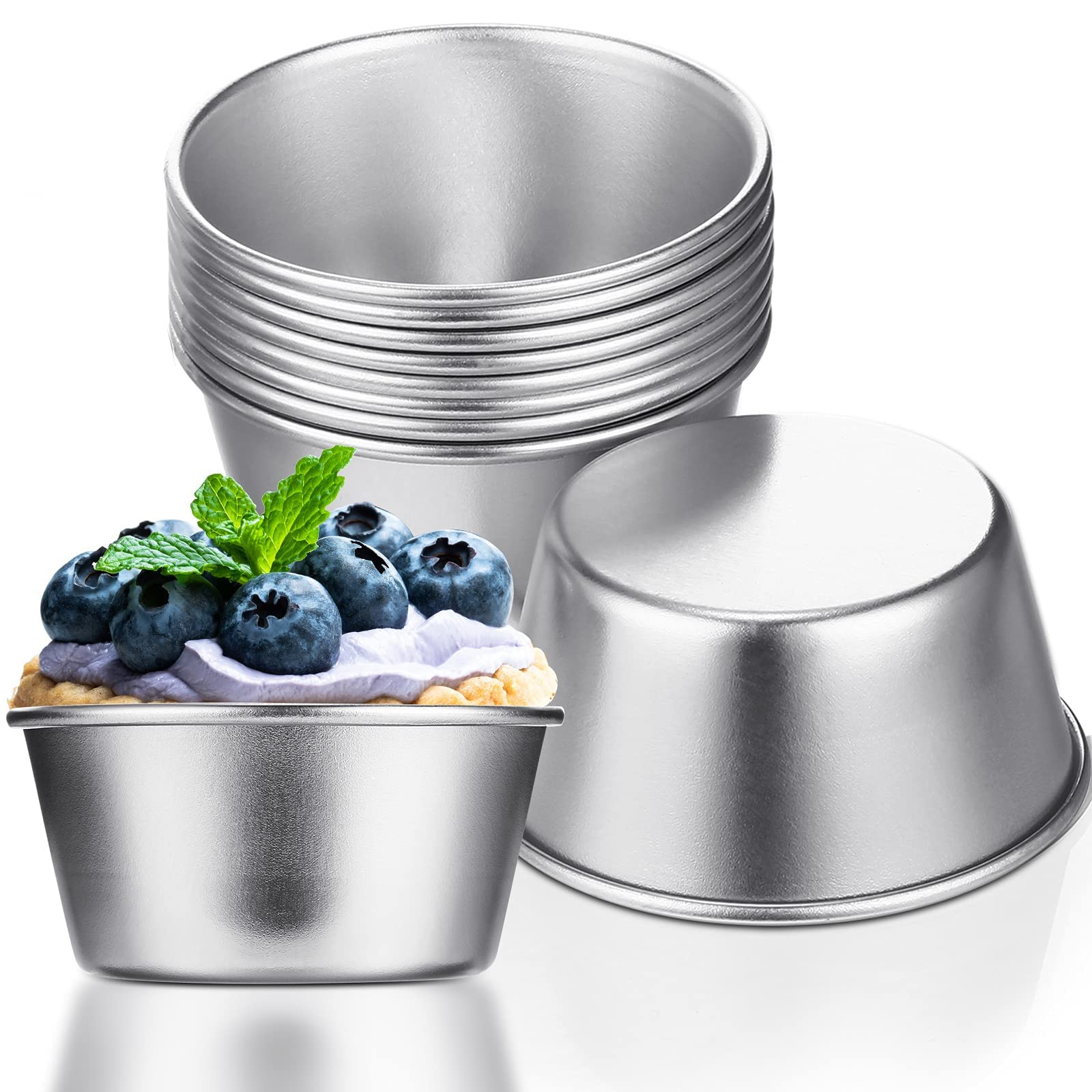 10 Pieces Egg Tart Molds, Individual Molds Pudding Molds Cups, Mini Chocolate Molten Pans Carbon Steel Cupcake Cake Cookie Pudding Mold, Round Nonstick Popover Bakeware Tumblers (2.6 x 2 x 1.3 Inch)