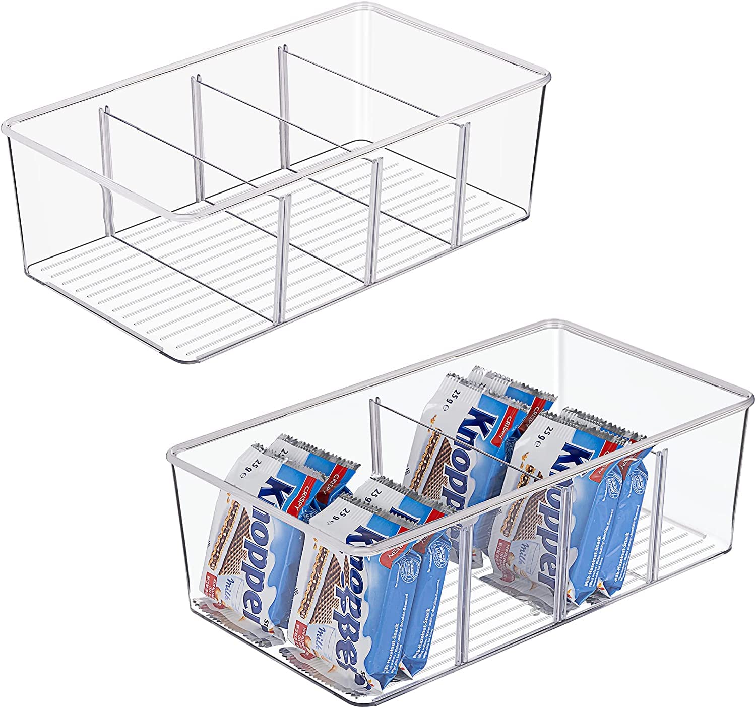 2 PACK Food Storage Organizer Bin Box Container - 4 Compartment Holder for Packets, Pouches, Ideal for Kitchen, Pantry, Fridge, Countertop Organization
