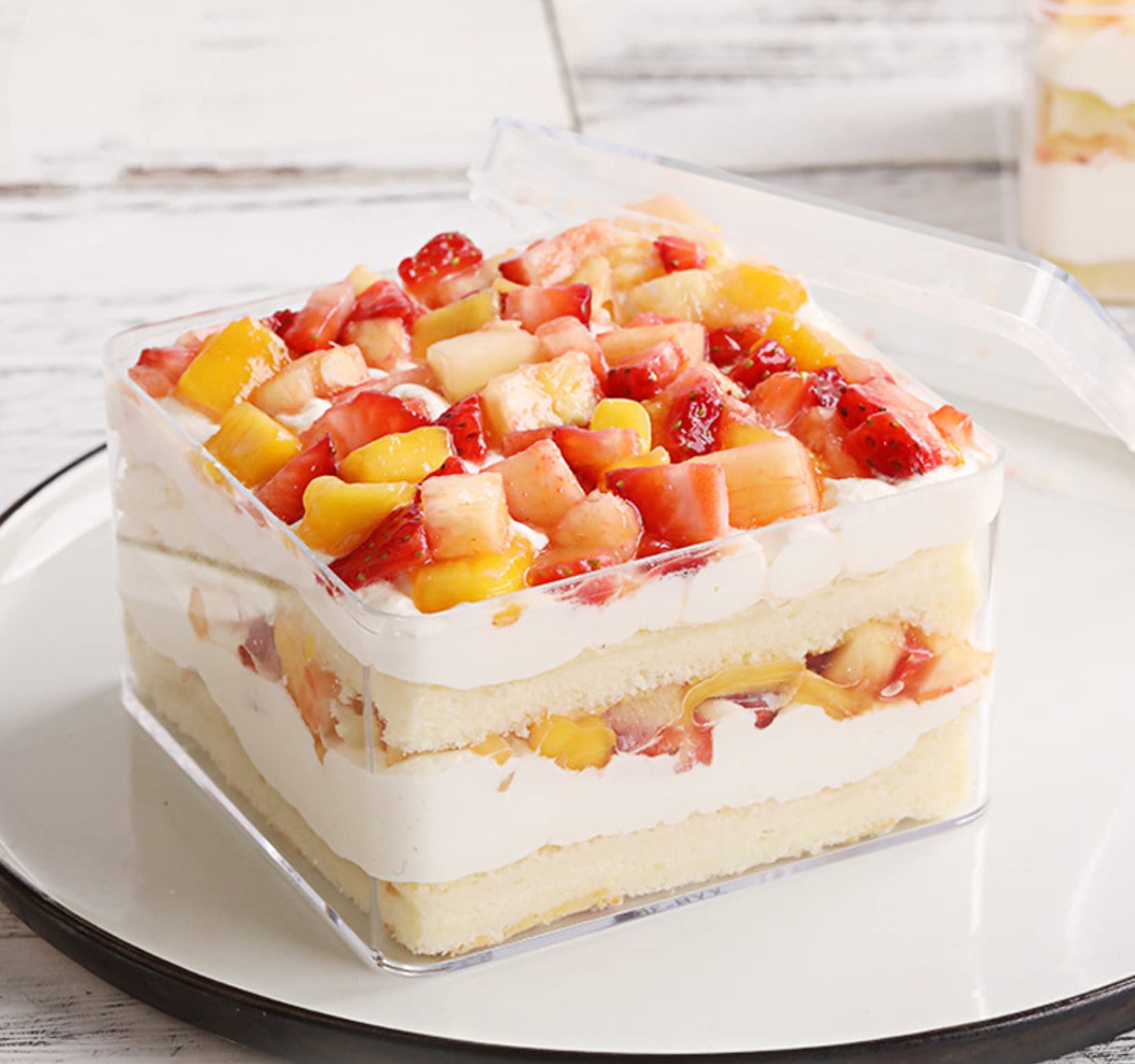 FUFU 12pcs Disposable Plastic Transparent Dessert Container Fruit Ice Cream Holder Cookie Boxes Mille Crepe Cake Packaging Box