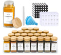 FUFU Spice Jars with Label-4oz 24Pcs, Glass Spice Containers with Bamboo Lids, Kitchen Empty Spice Jars with Shaker Lids
