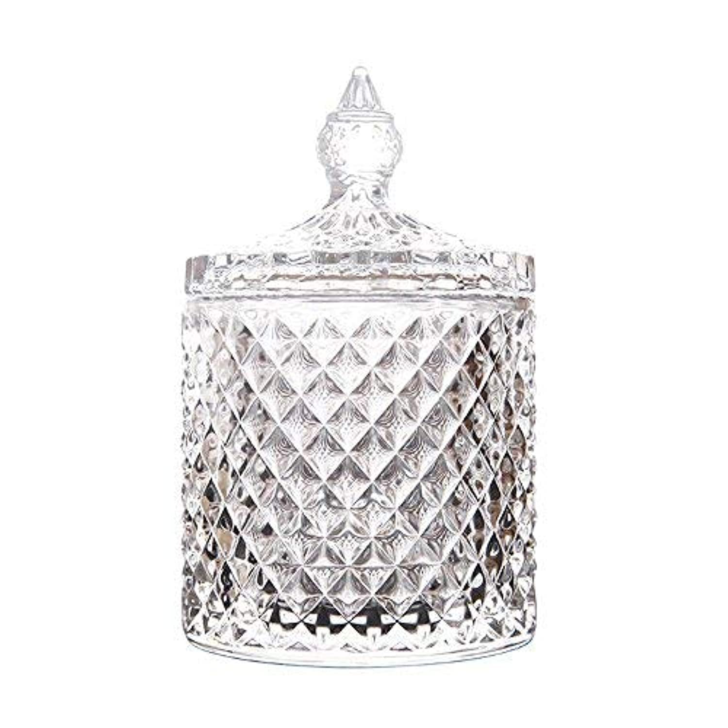 Home Decorative Candy Jar Candy Dish Candy Buffet Storage Container Clear Crystal Diamond Faceted Jar with Crystal Lid-Large-16 OZ
