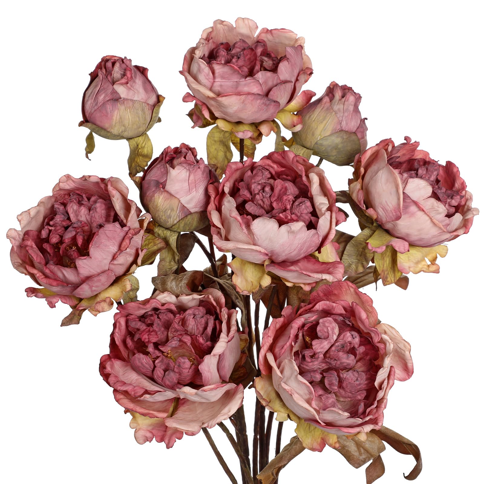 Artificial Dried Look Fall Peony Flowers 3PCS 27.5in Tall Dusty Pink Vintage Silk Peony Bouquet Realistic Fake Peonies Floral Stems for Autumn Home Wedding Vase Centerpieces Arrangements Decor