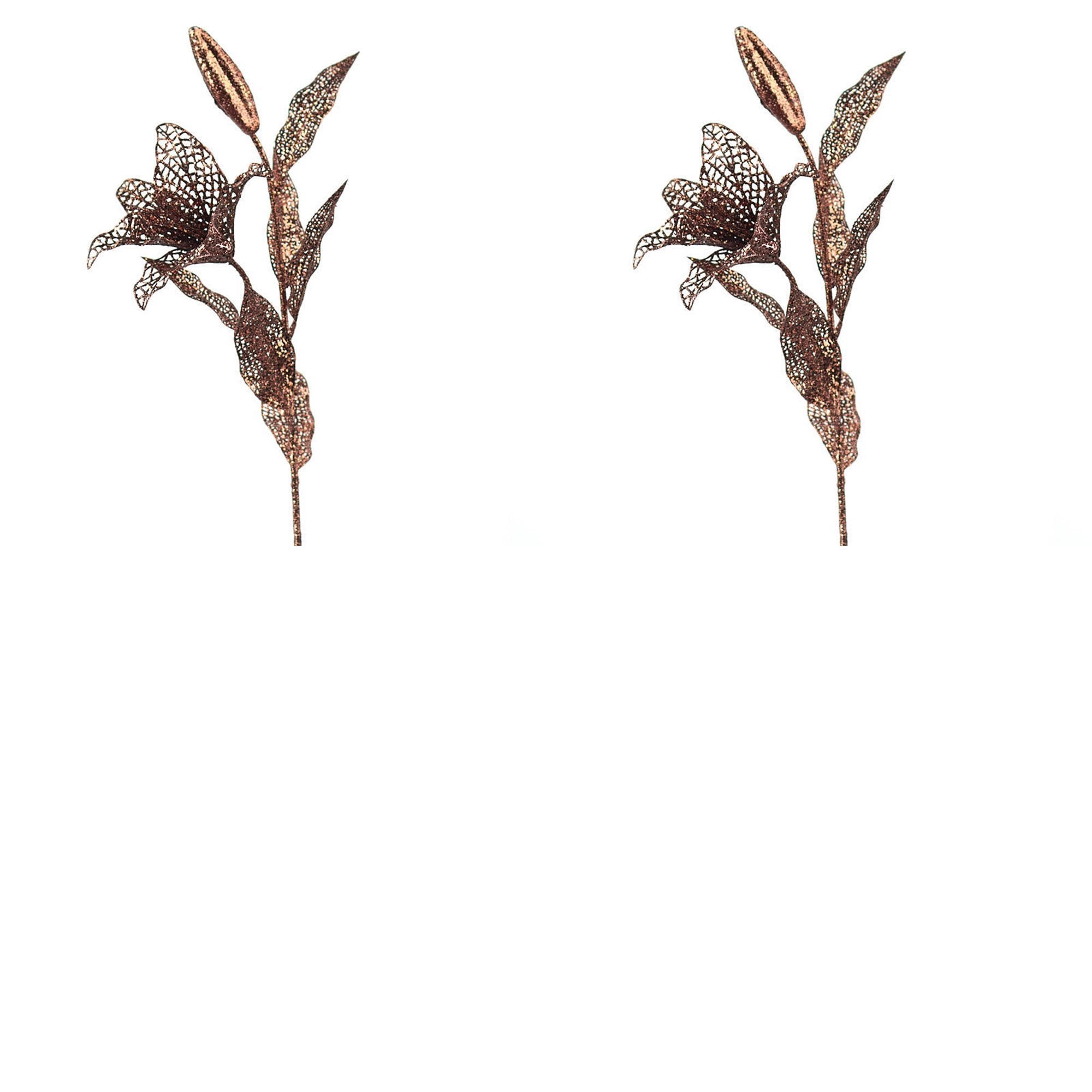 Brown Sparkling Sheer Lily Floral Stems | 2 Stems | for Indoor Decor
