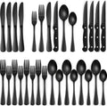 YelaJoy 24-Piece Black Silverware Set with Steak Knives, Black Flatware Set for 4, Food-Grade Stainless Steel Tableware Cutlery Set, Mirror Finished Utensil Sets for Home Restaurant