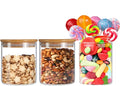 AKDC Set of 3 Round Glass Jar with Bamboo Lid, Kitchen Food Storage Containers Airtight Lids Cereals Canisters Jars for Pasta Spaghetti Tea Coffee Beans Candy Cookies Snacks (Mini - 500ML)