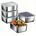 5PCS Large Stainless Steel Food Storage Containers with Clear Lids for Refrigerator Organization, Stackable Kitchen Containers for Meal Prep