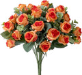 Artificial Mini Rose and Eucalyptus Flower Bouquets Fake Summer Flowers Outdoor with Eucalyptus Leaves Stems Greenery Decor for Wedding Home Office-(4pcs Orange Rose)