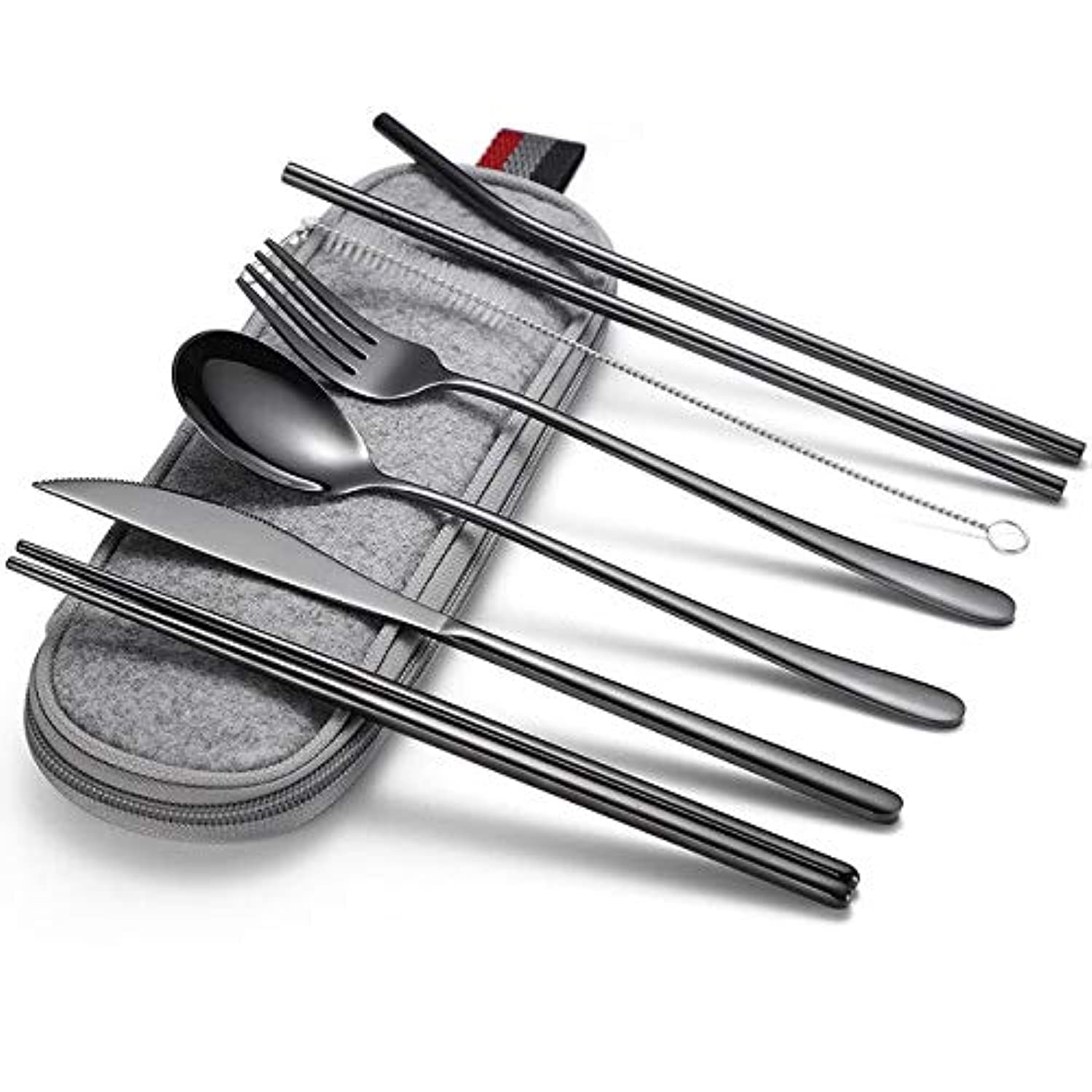 Portable Stainless Steel Flatware, Travel Camping Cutlery Set, with a Waterproof Case, 7 Pieces