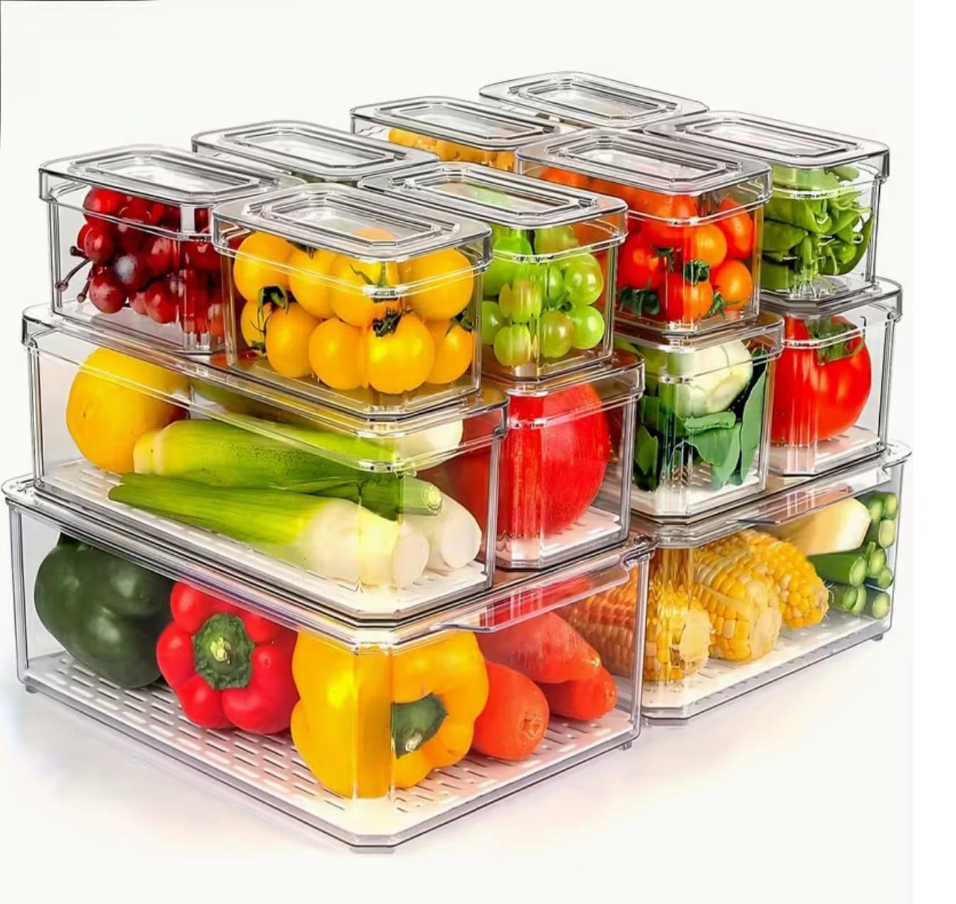 14 Pack Fridge Organizers and Storage, Stackable Refrigerator Organizer Bins with Lids, BPA-Free Produce Fruit Storage Containers for Fridge Organizers, for Food, Drinks, Vegetable