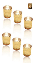 Gold Glass Candle Holders Set of 6 pcs, Speckled Mercury Tea Light Decorative Scented Candles for Home, Christmas, Wedding, Party, Ramadan, Coffee Shop Ambiance Enhancer, Unique Gift Idea