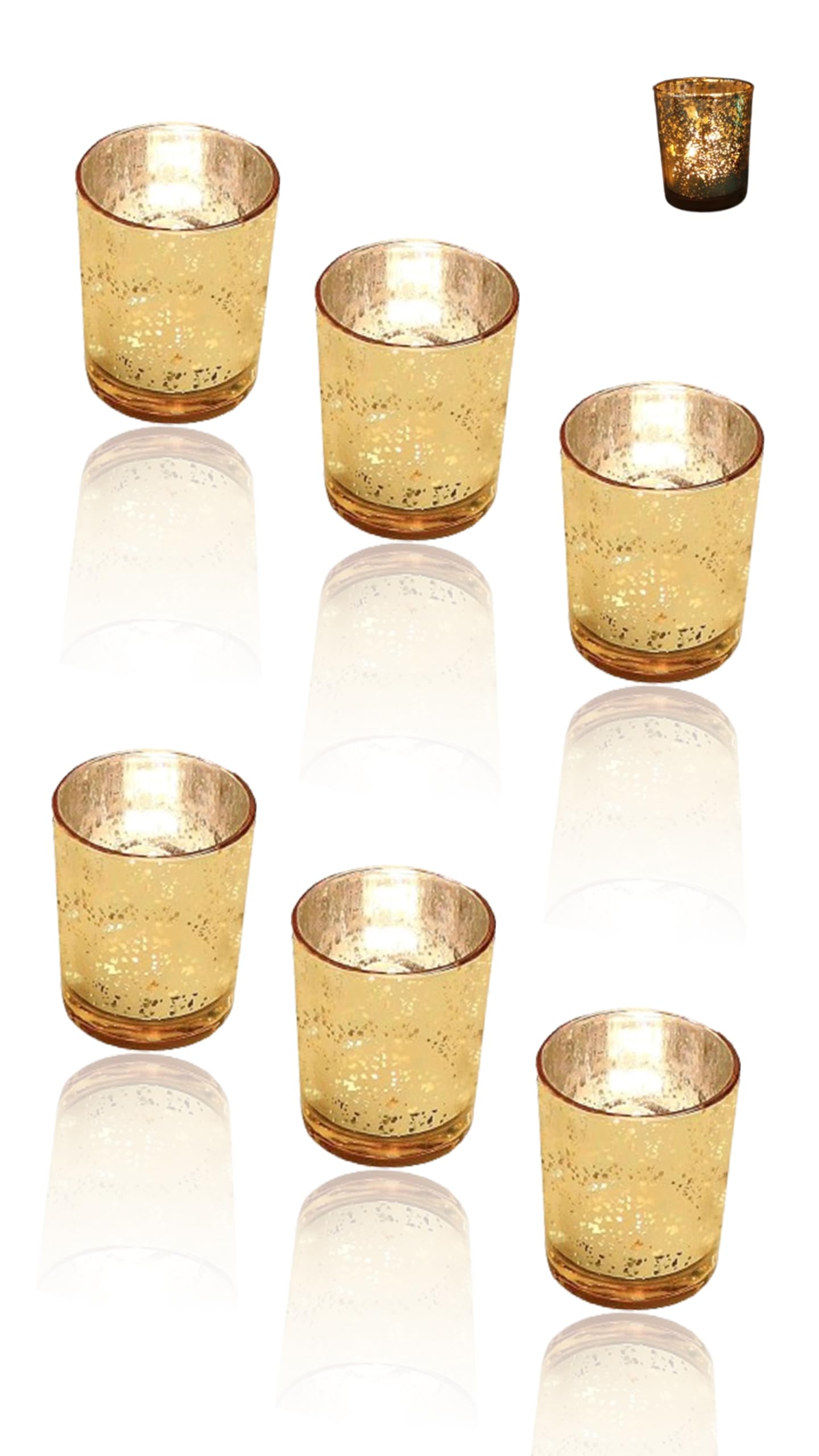 Gold Glass Candle Holders Set of 6 pcs, Speckled Mercury Tea Light Decorative Scented Candles for Home, Christmas, Wedding, Party, Ramadan, Coffee Shop Ambiance Enhancer, Unique Gift Idea