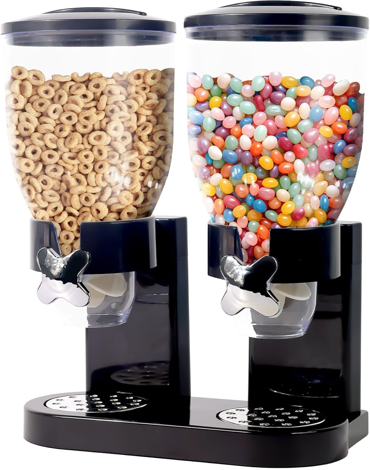 Cereal Dispenser 3.5Litre Classic Dry Food Canister, Dry Food Dispenser Control Storage Container, Great for Cornflakes, Candy, Nuts, Beans, Granola - Kitchen Storage Dispenser (Black, Dual)