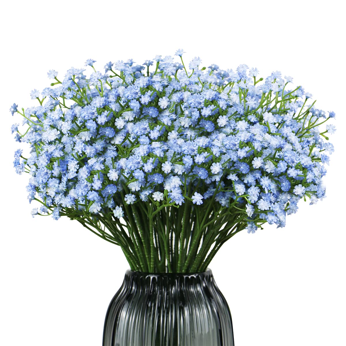 Blue Artificial Babies Breath Flowers, 10pcs Real Touch Fake Gypsophila Bouquets for Rustic Wedding Party DIY Home Office Table Decoration