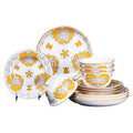 12-Piece Gold and White Floral Pattern Ceramic Dinnerware Set - Includes 4x 10.2-Inch Plates, 4x 8-Inch Plates, 4x 5.5-Inch Bowls | Microwave & Dishwasher Safe | Elegant Tableware for Stylish Dining