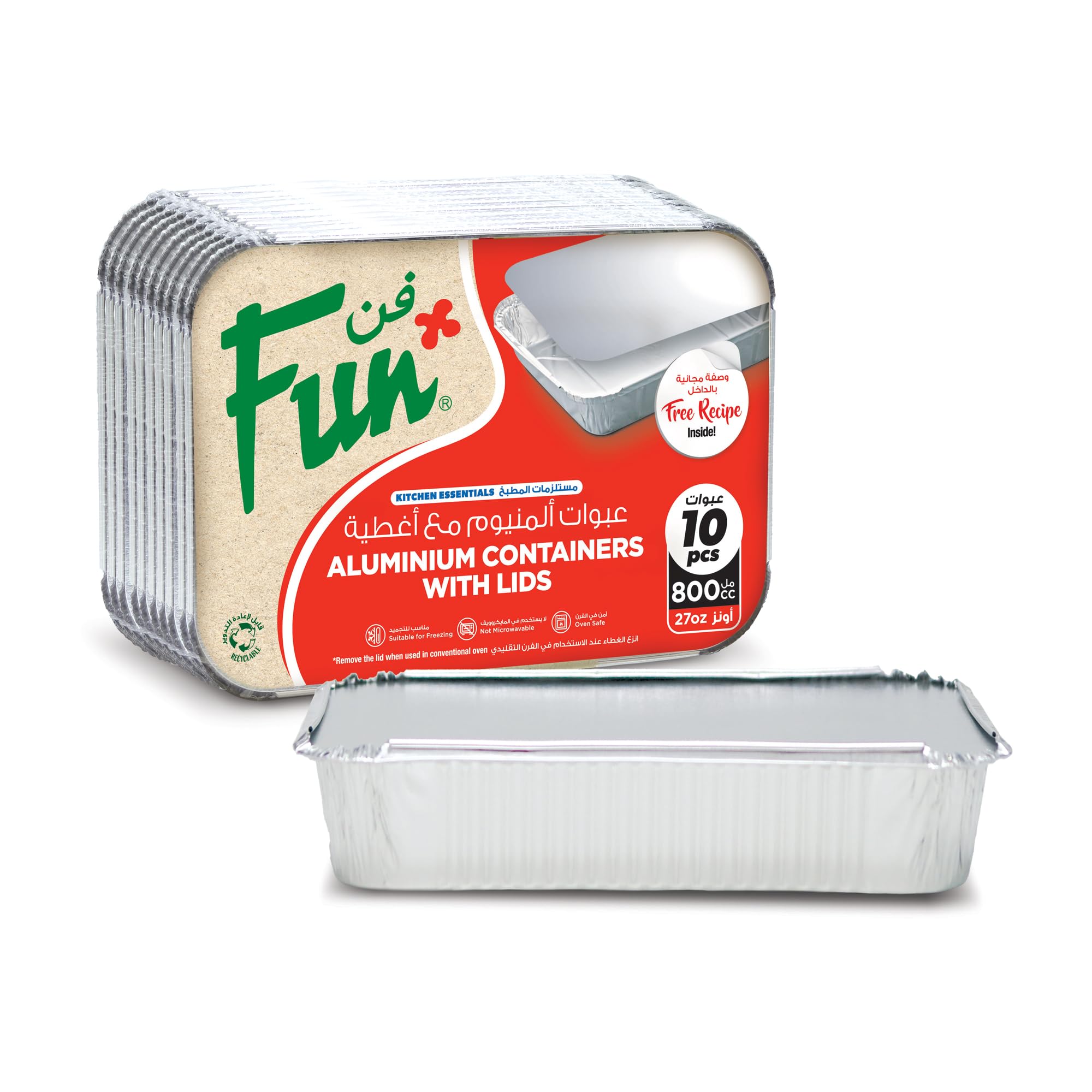 Fun Aluminium Containers with Lids 800Cc (Pack of 10) – Leakproof Food Storage Containers, Durable for Meal Prep, Lunch, Takeout & Kitchen Use