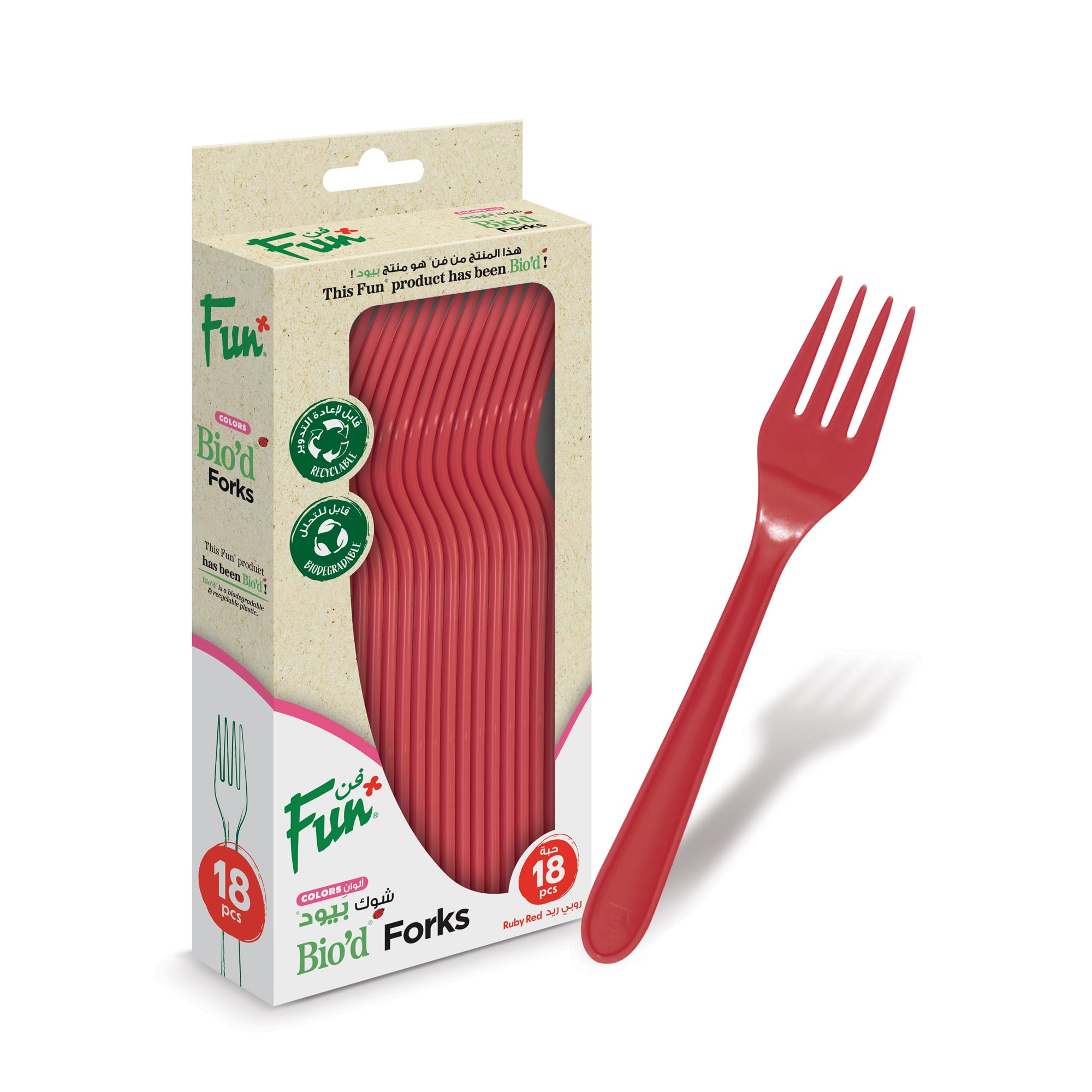 Fun Bio'd Disposable Forks - Biodegradable - Ideal for Eating Salad, Dessert, Appetizer, Fruit Salad, Chinese Food & more- Ruby Red (Pack of 18)