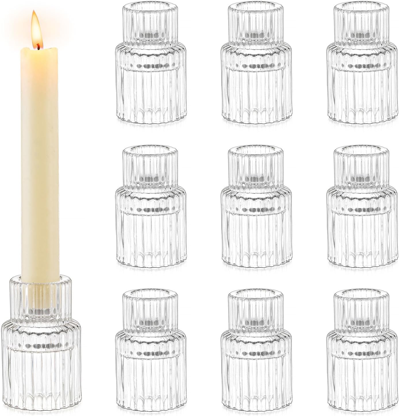 SYOSI Glass Candle Holder for Candlestick, 10Pcs Clear Small Tapered Candle Holder Wedding Decor Table Centerpiece Bulk for Candle Sticks Party Living Room Dinner Advent