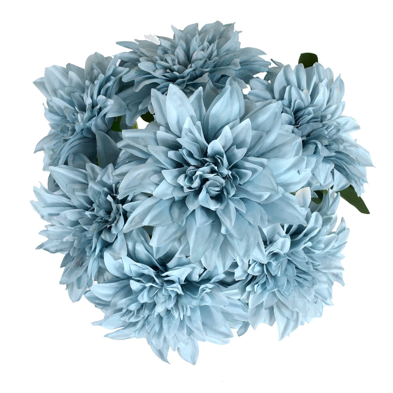 7 Heads Fake Dahlia Flower Bouquet Silk Dahlias Flowers Artificial Flowers Realistic Fake Flowers for Wedding Bride Party Home Hotel Office DIY Desk Decorations, Pack of 1, Dusty Blue