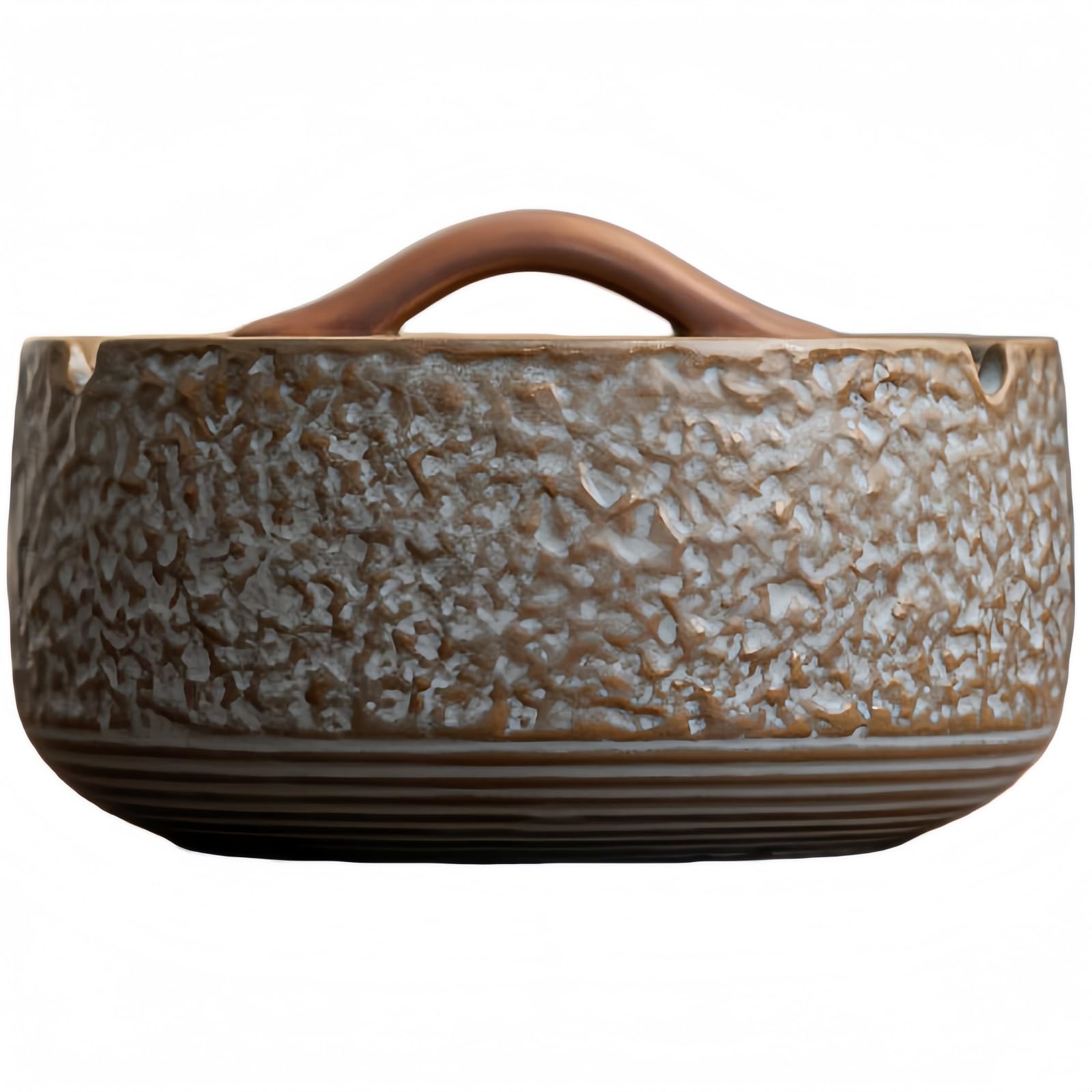 Ceramic Ashtray with Lid - Steamer Design, Anti-Flight Ash & Odour, 13 x 8 cm, Stable, for Balcony/Patio/Office (Black/Blue/Brown) (Brown)
