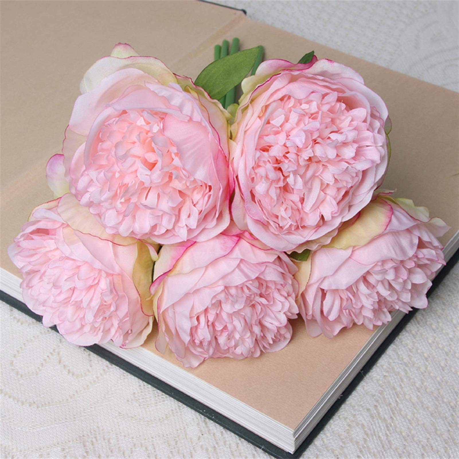 Fake flower 1Bunch 5heads Big Artificial Peony Decorative Party Silk Fake Flowers Peonies For Home Hotel Decor DIY Wedding Decoration Wreath Artificial flowers (Color : Pink)