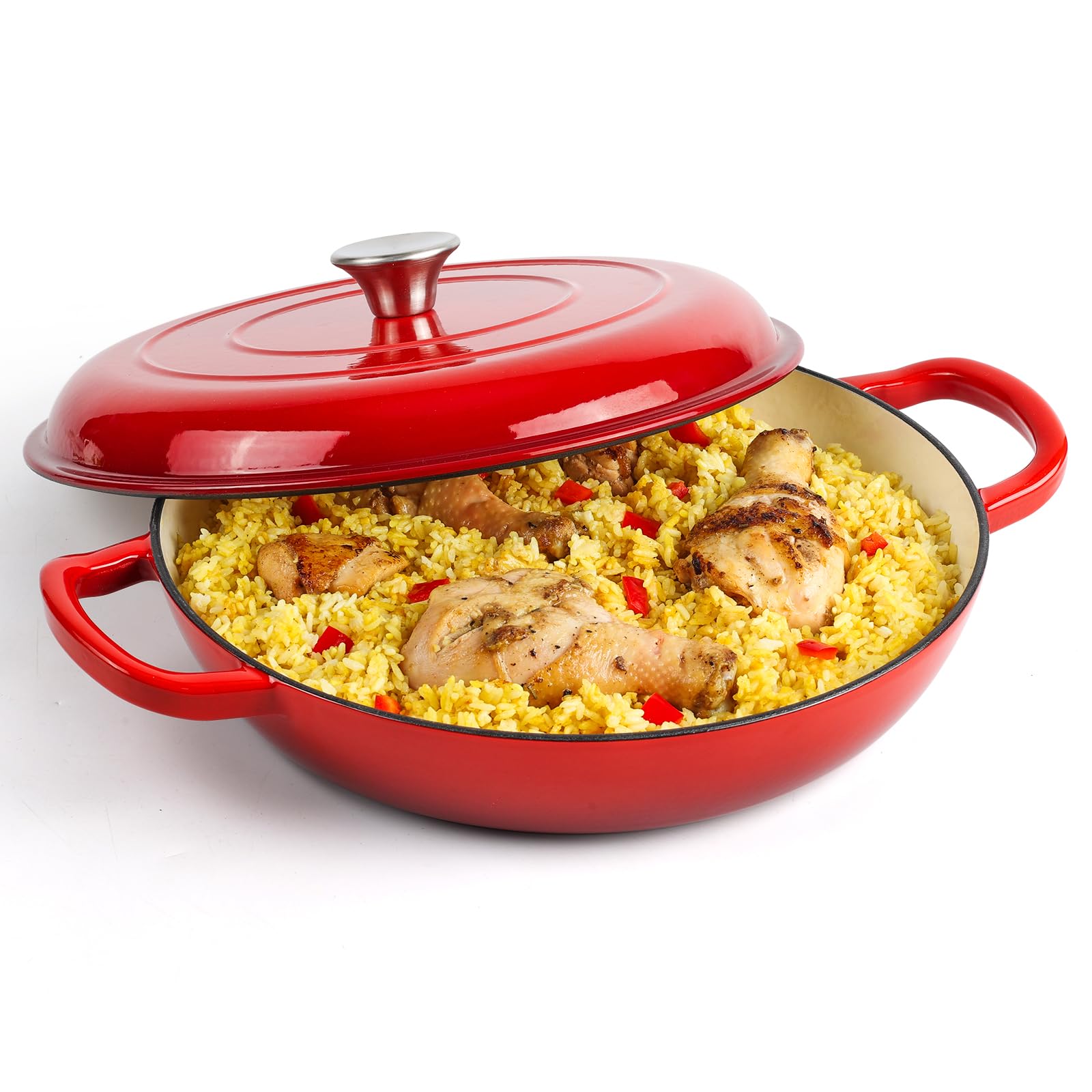 Cast Iron Dutch Oven, 30CM Enameled Cookware Pan with Lid, Heavy Duty Ceramic Cookware, Shallow cookware Braising Pot for Casserole Dish, Cooking for Kadai, Stews, Roasting, Bread Baking