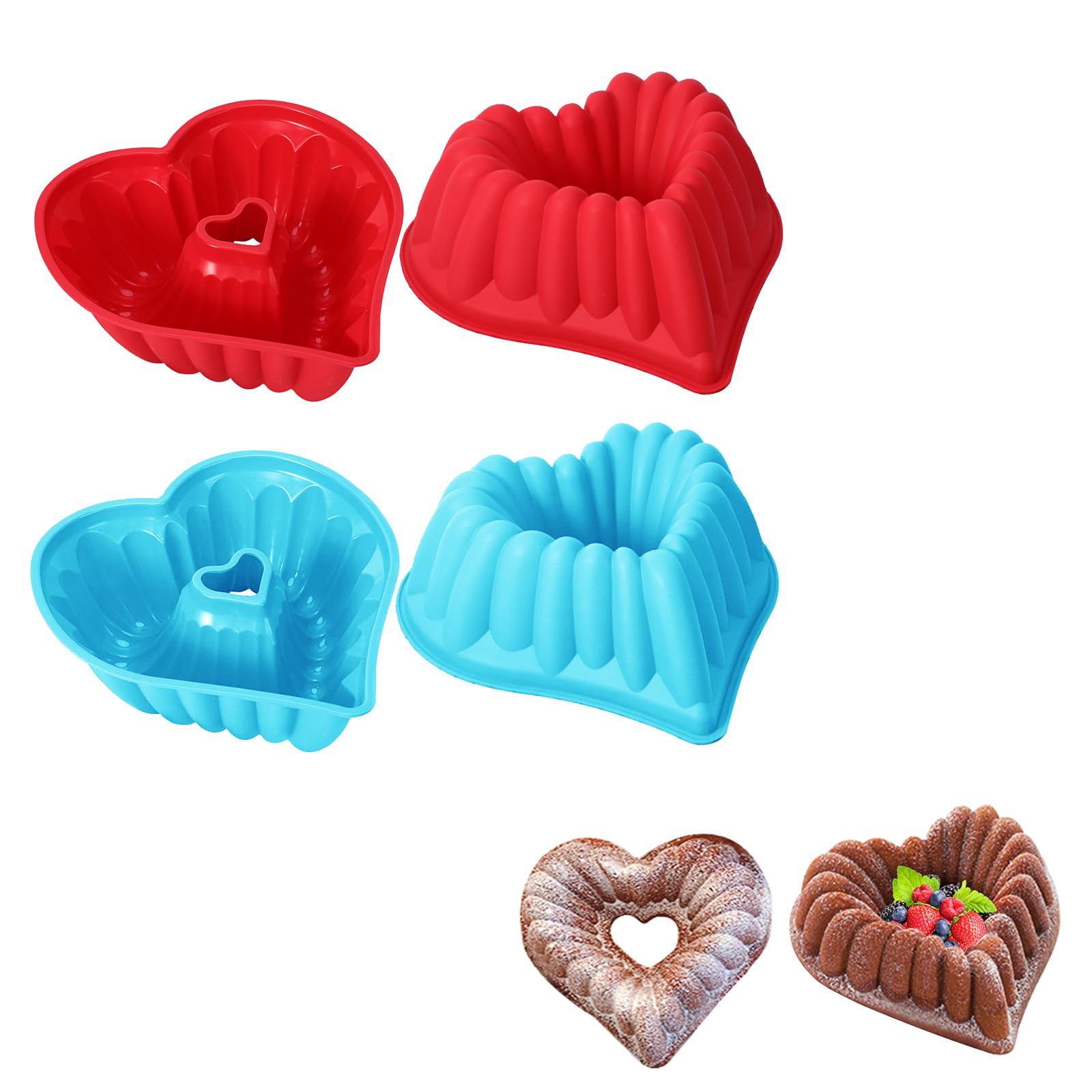 7.87 Inch Silicone Heart Shaped Cake Pans?Nonstick Hearts Cake Pan?Heart Molds for Baking?2 Pack (Red+Blue)