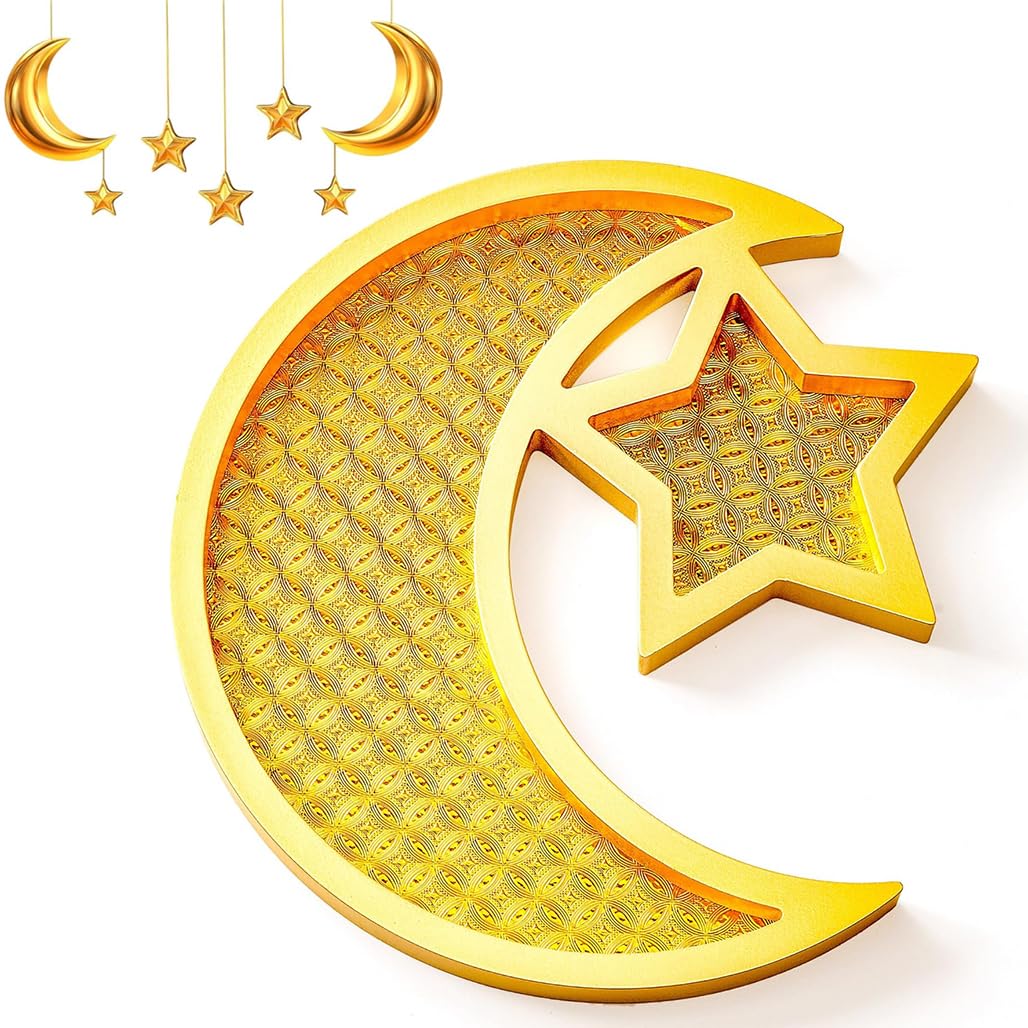 Aowin Moon Star Tray,Golden Serving Tray,Wooden Moon Star Tray Home Decor,Serving Tray for Party,Food Tray Snack Cookie Serve Plate,Dessert Food Pastry Display Holder,Festival Table Decor