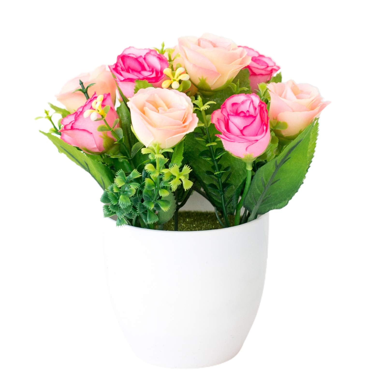 Artificia Bonsail Rose Fake Flower Potted Bonsai Home Cafe Garden Decorative Ornament Fake Flowers in Vase for Bedroom Living Room Indoors Pink