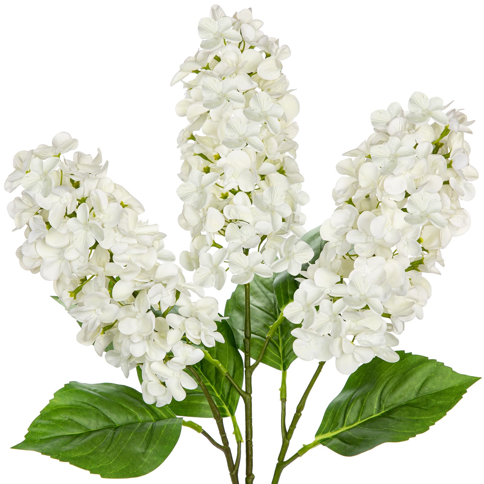 Artificial Hydrangea Flowers Real Touch - Set of 3 63 cm High White Artificial Flowers Like Real with Large Flower Head - Decorative Flowers for Vases, Living Room, Wedding, Table Decoration