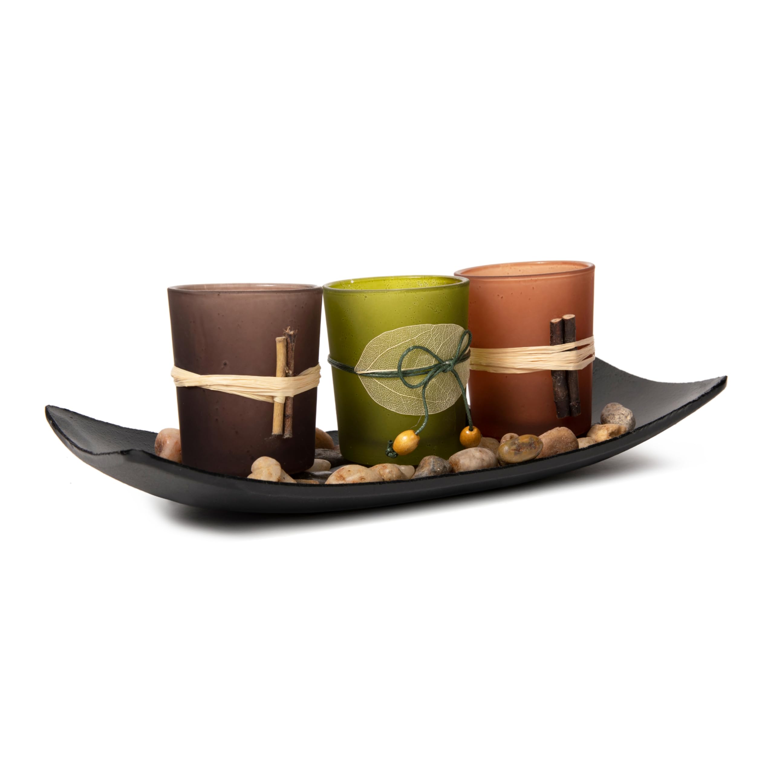 Dawhud Direct Natural Candlescape Set, 3 Decorative Candle Holders, Rocks and Tray