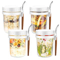 4 Pack Overnight Oats Containers with Lid and Spoon, 350ml Clear Glass Mason Jars for Overnight Oats Airtight Leak Proof Oatmeal Container Great for Cereal Fruit Milk Salad Yogurt Meal Prep (White)