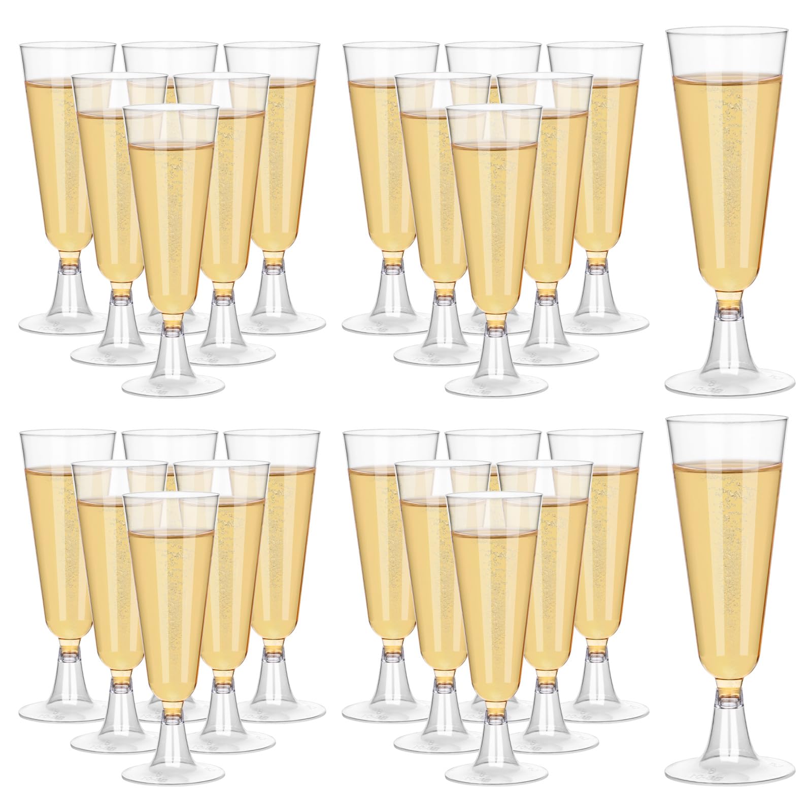 mwellewm 50 Pcs Champagne Flutes, Disposable Clear Glasses, 5oz Wine Glasses, Assemble Plastic Cups for Party Wedding Cocktail (50 Pcs Clear)