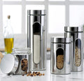 Tazweeq 4Pcs Stainless Steel Canister Set with Glass Window and Sealing Lid for Kitchen Countertop, Food Storage Containers, Pantry Storage and Organization Set for Coffee, Flour, Pasta, Rice