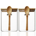 2 Pack Glass Storage Canister with with Airtight Lid, 15 oz/450 ml Small Clear Decorative Container Jar with Wooden Spoon for Coffee Spice Candy Salt Cookie Sugar Matcha Tea Overnight Oats