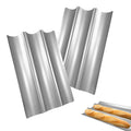 EKIND 3-Slot Nonstick Perforated French Bread Baking Tray Carbon Steel Baguette Pan for French & Italian Bread Trays for Baking Loaf(2 Pack,Silver)