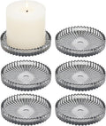 6 Pack Glass Candle Holders, 4 Inch Glass Candle Holder for Pillar Candles, Christmas Candle Plate for Dining Table, Home Coffee Table Decoration (Gray)