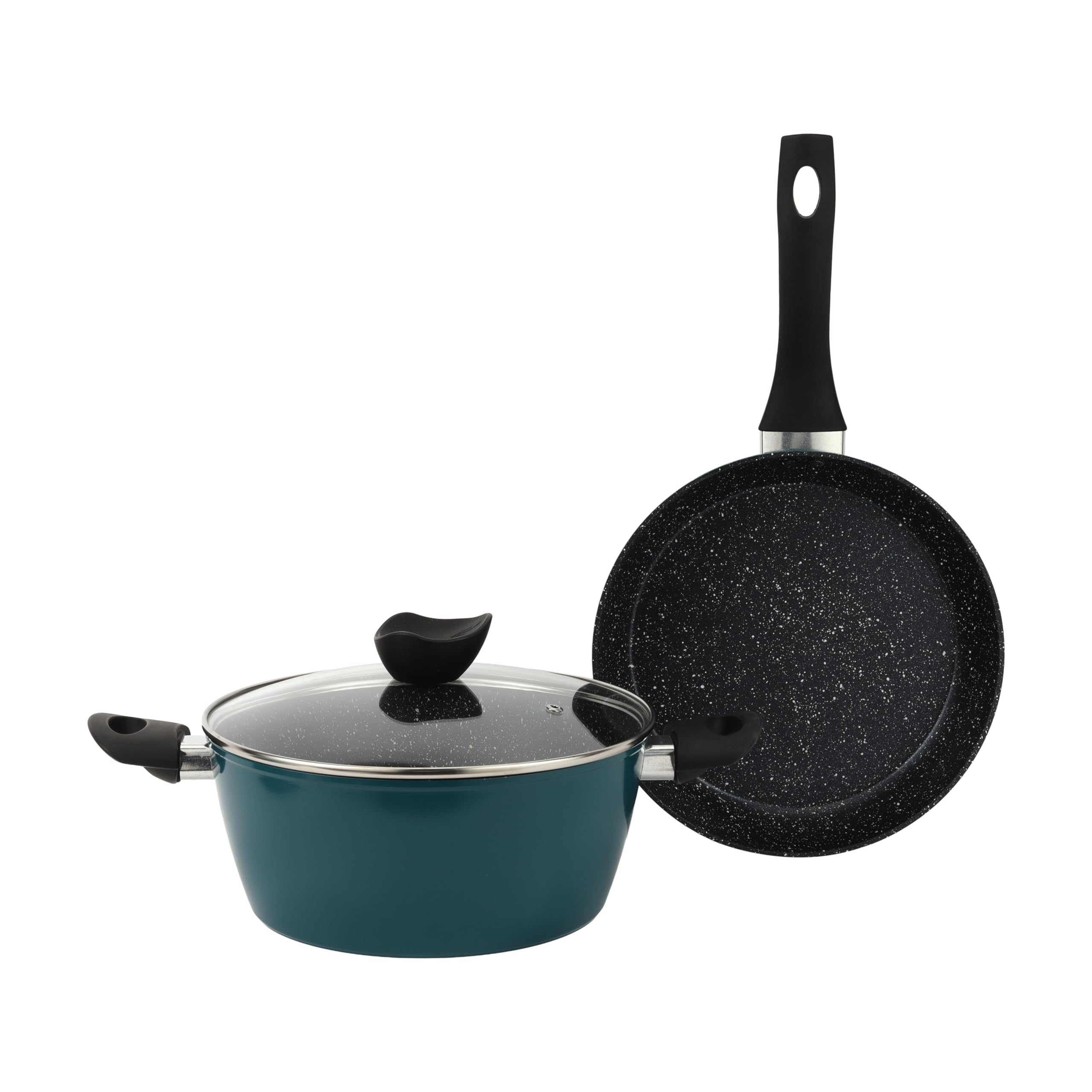 Royalford 3-Piece Non-Stick Cookware Set with Granite Coating RF12954 Aluminium Alloy Includes Casserole with Lid, Fry Pan with Bakelite Handles