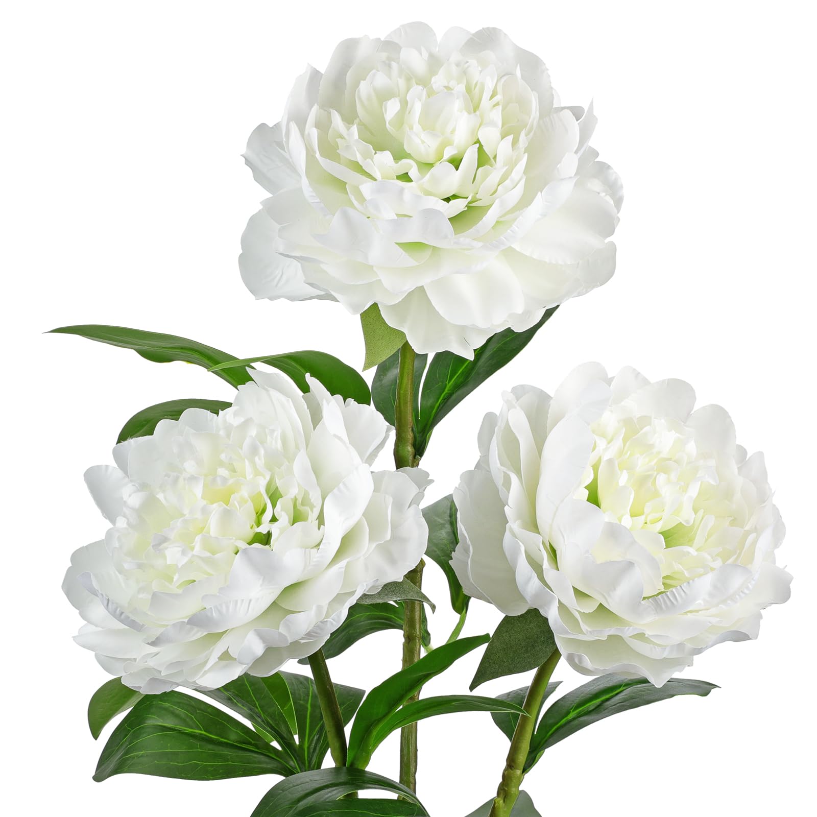 3PCS Faux Peony Flower Stems, 25.5" Artificial Peony Flowers Realistic Fake Flowers for Vase Arrangements Wedding Centerpieces Decoration(White)