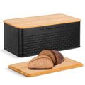 Bread Bin Bread Storage Box with Bamboo Lid, Black Bread Storage Container Bin, for Kitchen Countertop Organizer (Black)