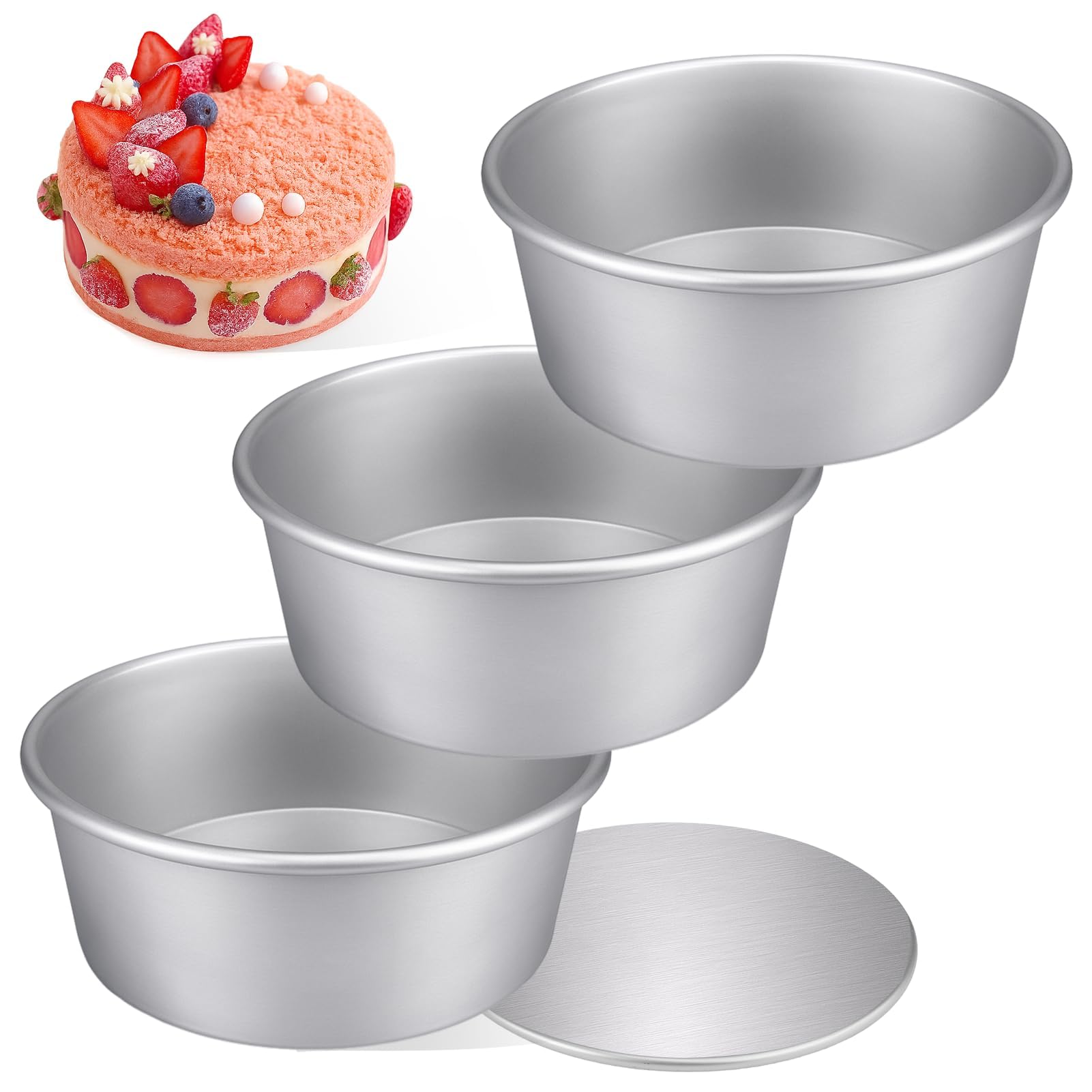 4 Inch Mini Round Cake Pans Set of 3, Non-Stick Leakproof Cheesecake Pan with Removable Bottom, Anodized Aluminum Small Baking Pan for Even Baking Chiffon, Quiche, and Smash Cakes