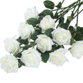 Artificial Silk Rose Flower Bouquet Fake Roses for Wedding Party Home Decor, Pack of 10 (White)