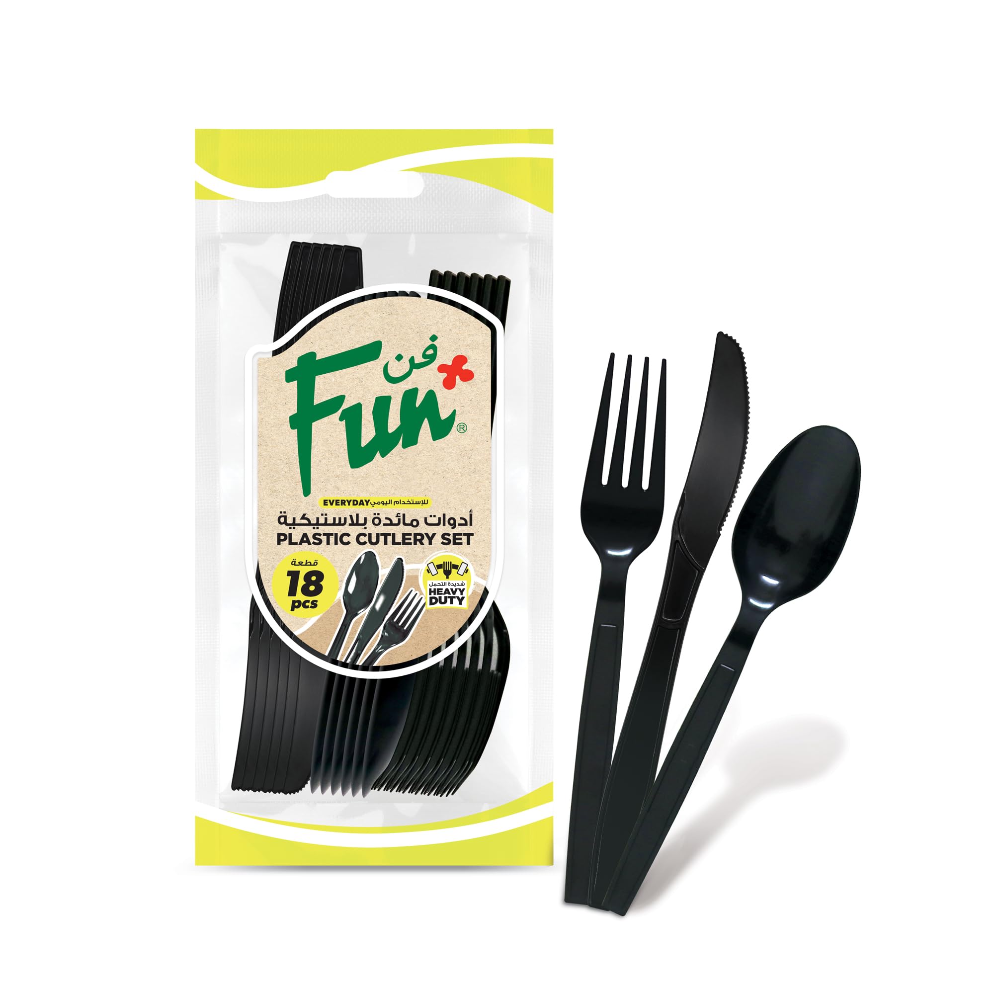 Fun Heavy-Duty Black Cutlery Set Spoons Knives Forks set Disposable Cutlery Set Plastic Cutlery Disposable Spoons Disposable Fork Plastic Spoon Heavy Duty Plastic Utensils (Pack of 18)