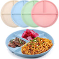 Joyzzz Divided Plates, 4 Pcs 9 inch Unbreakable Portion Control Divided Diet Plates, Reusable Round Wheat Straw Meal Plate with 3 Compartments, Dishwasher Safe Picnic Plate for Home, Office, Outdoor