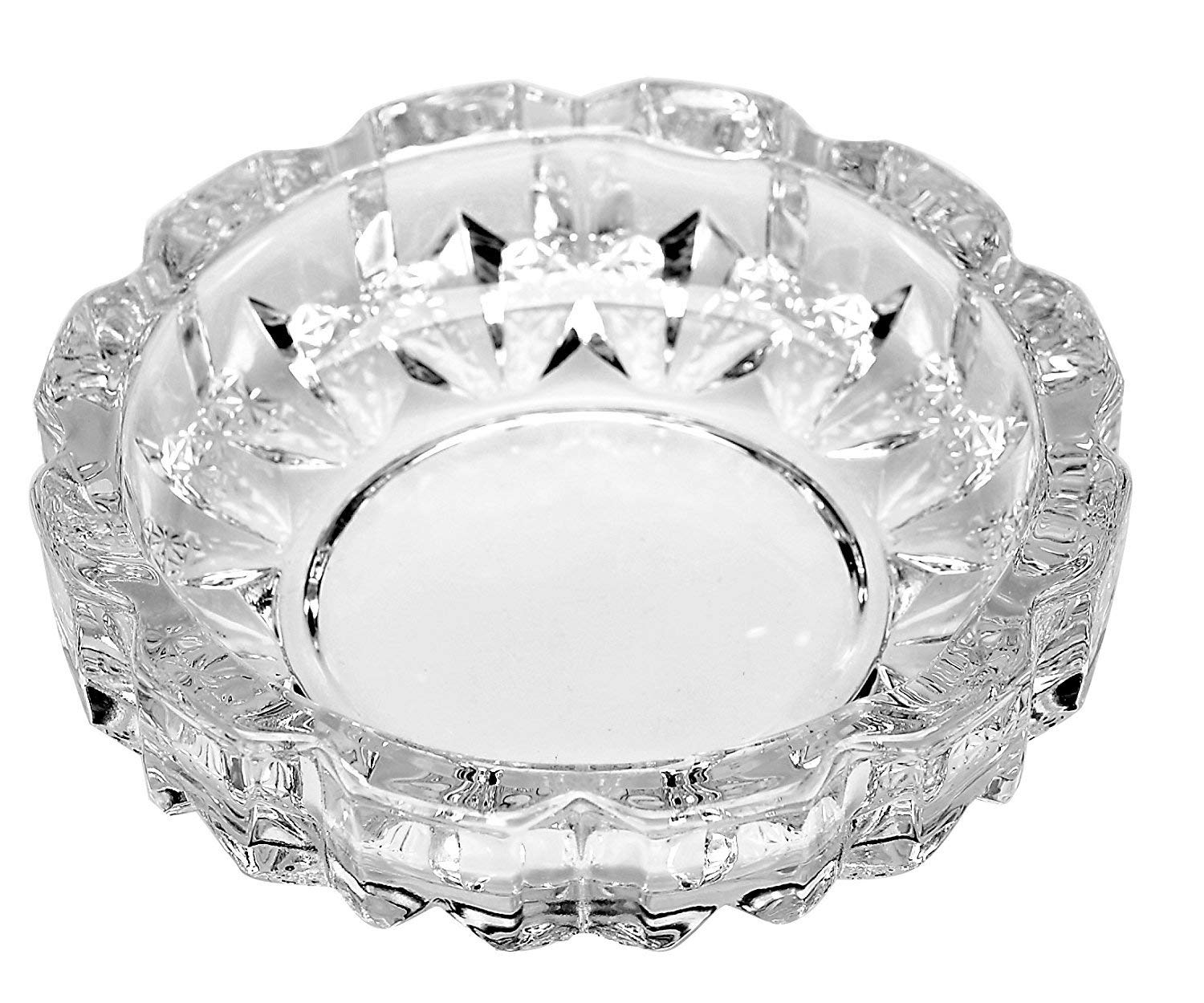 NOG Crystal Clear Glass Ashtray for Outdoor Indoor Transparent Modern Home Decor Tabletop Ash Tray for Smokers, Round (4.6 Inch Diameter)