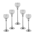 ECOM KING Sliver Crystal Candle Holder,Tea Light Candlestick Holders for Wedding Table Decoration,Centerpiece for Party Home Decor(Sliver,5Pcs)