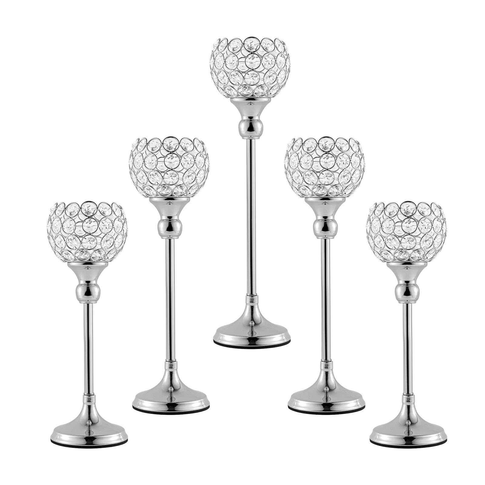 ECOM KING Sliver Crystal Candle Holder,Tea Light Candlestick Holders for Wedding Table Decoration,Centerpiece for Party Home Decor(Sliver,5Pcs)