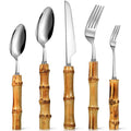 MAKINGTEC Bamboo Silverware Set Natural Bamboo Flatware Set Hand Crafted Bamboo Cutlery Utensils (4 sets, 20 Cutlery Pieces, Silver)